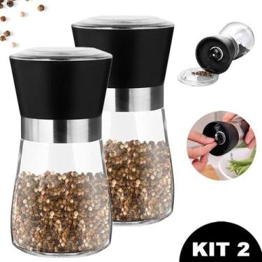 Imagem de Kit Moedores Especiarias Triturador Temperos Vidro Manual 2 unidades -