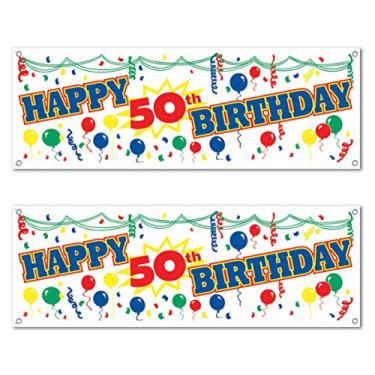 Imagem de Beistle Letreiro Happy 50th Birthday Banners 2 peças, 1,5 m x 53 cm, multicolorido