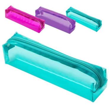 Imagem de Estojo Escolar Transparente Cristal Varias Cores - BRW, Verde Água