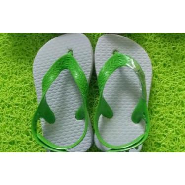 Imagem de Chinelos Apaju de borracha tipo Havaianas infantil., Branco tira verde