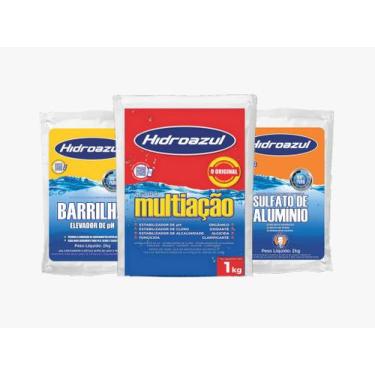 Imagem de Kit HIDROAZUL Piscinas Cloro Multiação 1kg Barrilha 2kg Sulfato 2kg