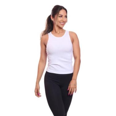 Imagem de Regata Nadador Canelada Feminina Lisa Blusa Blusinha Básica Treino Aca
