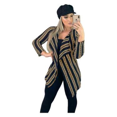 Imagem de Kimono Feminino Listrado Longo Assimétrico Outono Inverno - EUC STORE,