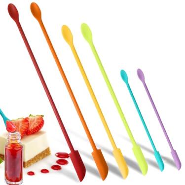 Imagem de DUFEIMOY Conjunto colorido de 6 espátulas de silicone, espátulas de maquiagem, espátulas pequenas para cosméticos, espátula de beleza pequena, espátula de borracha, espátula fina para uso na cozinha