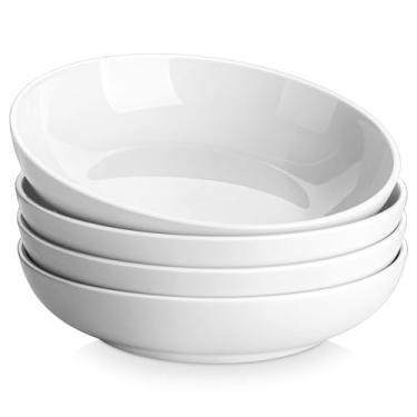 Imagem de MALACASA Tigelas grandes de macarrão de 22,5 cm, tigelas grandes de 1,190 g, tigelas de cerâmica para servir, conjunto de 4 tigelas largas e rasas, seguro para micro-ondas e lava-louças, série regular