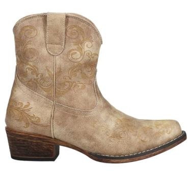 Imagem de ROPER Bota feminina casual com bico curto em relevo salto baixo no tornozelo 2,5-5 cm - marrom - tamanho 7 B, Bronzeado, 36