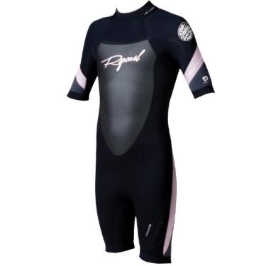 Imagem de Rip Curl Roupa de mergulho feminina Dawn Patrol manga curta primavera (preto/rosa, 10)