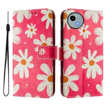 Imagem de Capa carteira para Sharp Aquos wish4, capa flip de couro com padrão fofo, capa à prova de choque com fivela magnética, compatível com carregamento sem fio (Sharp Aquos wish4, margarida rosa)