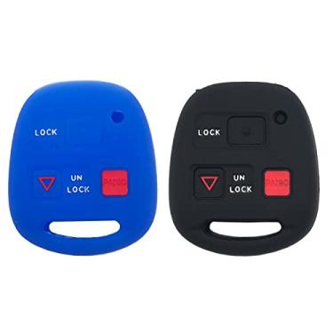 Imagem de Capa de silicone para chaveiro serve para Lexus ES GS GX is LS LX RX SC ES300 ES330 GS300 GS400 GS430 GX470 IS300 LS400 LS430 LX470 RX300 RX330 RX350 RX400h RX455 0h SC43 0 chaveiro (1 preto + 1 azul)