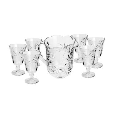 Imagem de Cj.7 Pcs Jarra c/6 Taças Cristal Palm Transparente 1.3L/240ml - Lyor