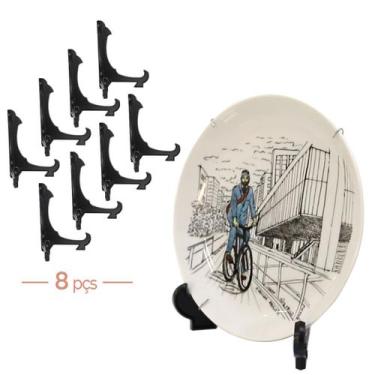 Imagem de Kit 8 Peças Suporte Para Pratos e Azulejos Preto 15cm - AC