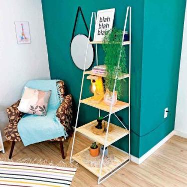 Imagem de Estante Escada Torre de Ferro e Madeira Industrial Slim 5 Prateleiras 