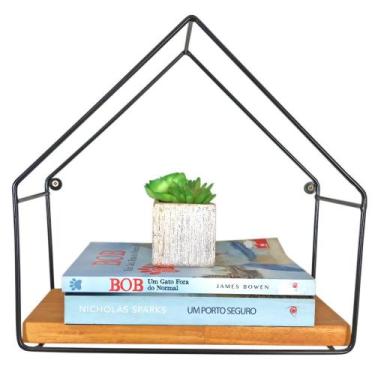 Imagem de Nicho Mini de Parede de Ferro e Madeira Casinha Carvalho e Preto - Art