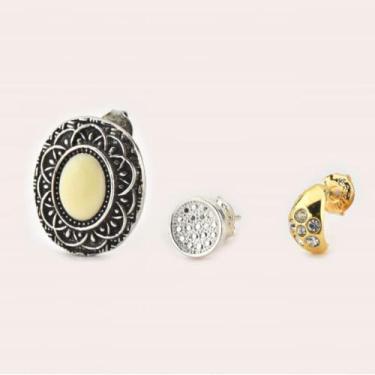 Imagem de Trio de Brincos Verzzon Folheados a Ouro 18k e Folheado a Prata Mandal