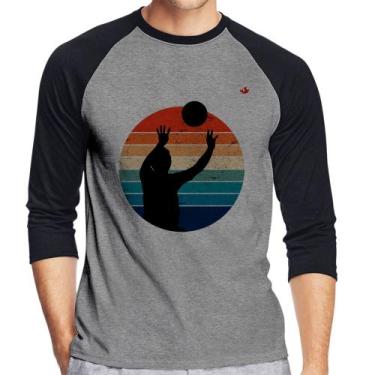 Imagem de Camiseta Raglan Vôlei Vintage Sunset Manga 3/4 - Foca na Moda, Cinza, 