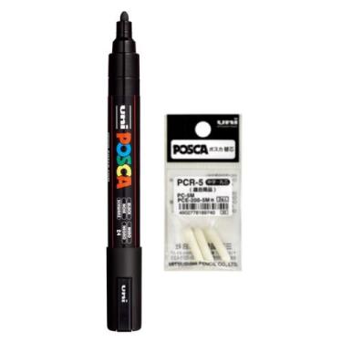 Imagem de Kit Posca PC-5M Preta + Refil - Uni-ball