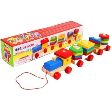 Imagem de Trenzinho Articulado Madeira Educativo Pedagógico Colorid - 44Box
