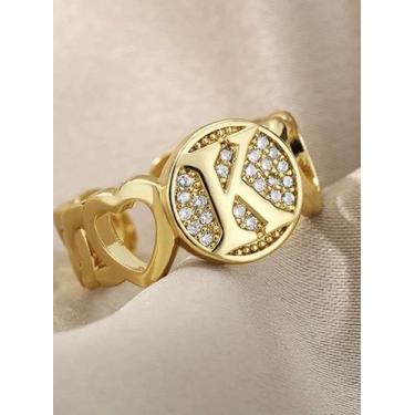 Imagem de Anel feminino de letra inicial ajustável banhado ouro 18k - ToJoia18k