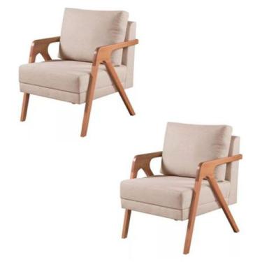 Imagem de Kit 2 Poltronas Mona Madeira Maciça Linho Bege Kimi Design