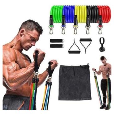 Imagem de Kit Elástico Extensor 11 Peças - Exercício Fitness Pilates - KL Master