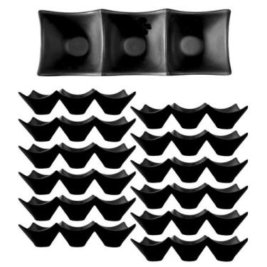 Imagem de 12 Molheiras Tripla Melamina Oriental Preta p/ Shoyu Japones - Best