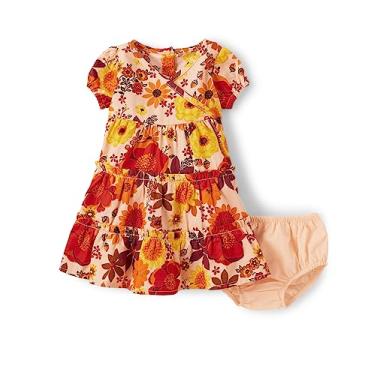 Imagem de Gymboree Vestidos elegantes de manga curta para ocasiões especiais com capa de fralda para bebês meninas, Flores de colheita, 0-3 Meses