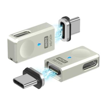 Imagem de SHEEAST Adaptador magnético USB tipo C 40 Gbps, porta lateral, pacote com 2 adaptadores USB C magnéticos de 240 W, 24 pinos retos com 8K 60Hz para Steam Deck, Thunderbolt 3/4, MacBook Pro/Air, Quest