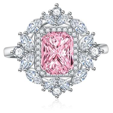 Imagem de Anel de noivado feminino com corte princesa CZ grande conjunto de cristal ajustável anel de dedo ajuste confortável moda art déco aniversário casamento joias de Natal, Metal, Zircônia cúbica sintética