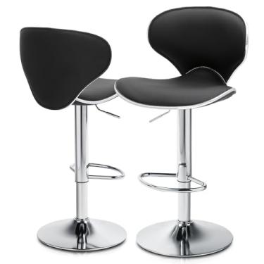 Imagem de MoNiBloom Conjunto de 2 bancos de bar com altura de balcão ajustável, moderno de couro PU com encosto e apoio para os pés para bar, cozinha, jantar, sala de estar e pub bistrô, capacidade de 113 kg