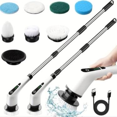 Imagem de Esfregão Elétrico Recarregável USB 7 em 1, Rotação 360 Graus, Conjunto de Escovas