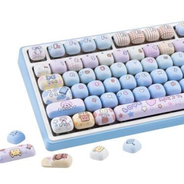 Imagem de COOMICKEY Teclas PBT 136 teclas fofas teclas de sublimação de tinta kawaii azul rosa perfil MOG conjunto de teclas personalizadas para teclados mecânicos Cherry Gateron MX Swithes