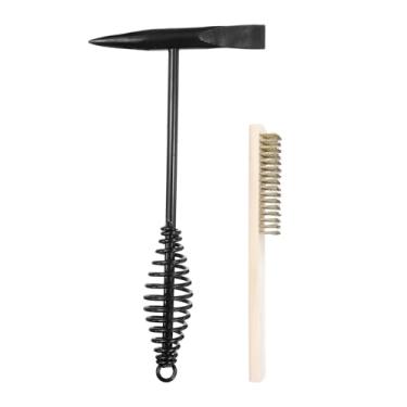 Imagem de HARFINGTON 2 peças martelo de solda lascando martelo de escória de 28,7 cm com alça de mola helicoidal escova de arame de aço de soldagem de 20,6 cm banhada a cobre para tijolos forjados