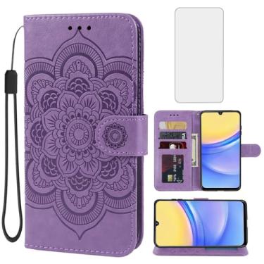 Imagem de Bohefo Capa para Galaxy A16 5G, capa carteira para Samsung A16 com protetor de tela de vidro temperado, capa flip de couro mandala, suporte para cartão de crédito, capa para celular para Samsung