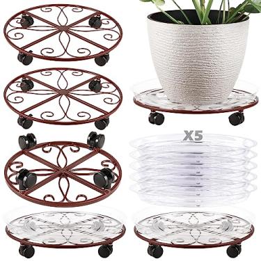 Imagem de KvyusFlourish Pacote com 5 16” Plant Caddy com Rodas, Grande Suporte de Metal para Plantas com Rodas para Plantas Internas E Externas, Suporte para Plantas com Rodízios, Carrinho de Plantas Resistente