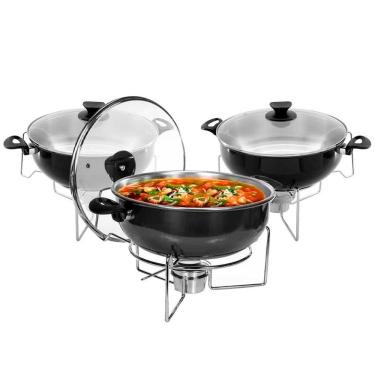 Imagem de Kit 3 Rechaud Preto A Álcool Com Tampa De Vidro 6,5l