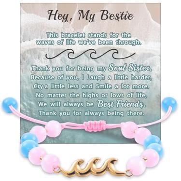 Imagem de LParkin Pulseiras combinando, Best Friend Pinky Promessa, Pulseira Bestie Mom Wave of Life, Pulseiras Ondas Amizade Presentes de Aniversário, Pulseiras Onduladas para Mulheres, 16 + 5 cm extend, Sem