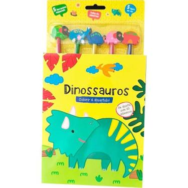 Imagem de Livro Infantil Colorie É Divertido! Dinossauros Com Adesivos Lápis De 