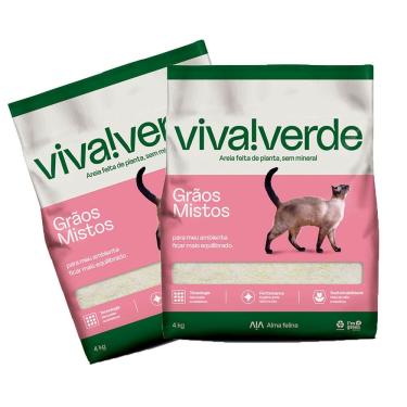 Imagem de Kit 2 Areias Higiênicas Biodegradável Viva Verde Grãos Mistos Gatos 4kg