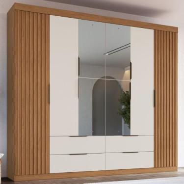 Imagem de Guarda Roupa Casal Ripado com Espelho 6 Portas 4 Gavetas Vegas Faimec,