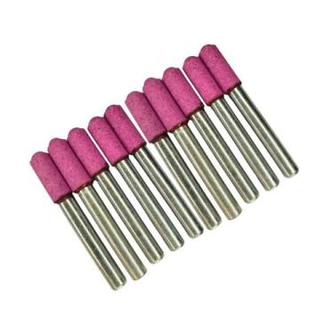 Imagem de Kit 10 Ponta Montada Pedra Rosa Para Retífica A24 6,4x19mm Haste 1/4 -
