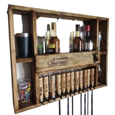 Imagem de Porta Espeto em madeira maciça com barzinho e abridor cabeça de boi 80x60 rustico