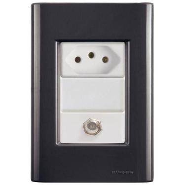 Imagem de Cj Tomadas 10a E Tv Sat Coaxial Giz Grafite Tramontina Completo Pronto