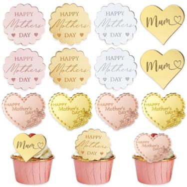Imagem de 12 Pcs Happy Mother's Day Cupcake Topper Mirror Heart Love Cake Toppers Baking Food Multi-color Acrylic Accessory Baby Shower Party Decorations Supplies