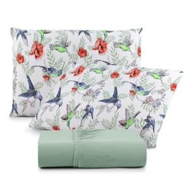 Imagem de Jogo de Lençol Com Elástico Malha 100% Algodão 03 Pçs Estampado Solteiro Casal Queen King Size (Verde Bebê, Queen)