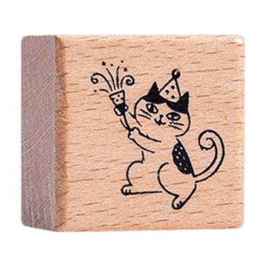 Imagem de shamjina Carimbo de gato fofo animal de 1,2 polegada quadrado pequeno para crianças carimbo de borracha de madeira para cartas de cartas álbum de fotos, Festa