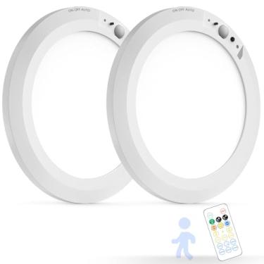 Imagem de Luminária LED operada por bateria com sensor de movimento automático, sensor de corpo inteligente, lâmpadas montadas no teto com 3 cores/brilho, luzes magnéticas de célula com detecção de movimento