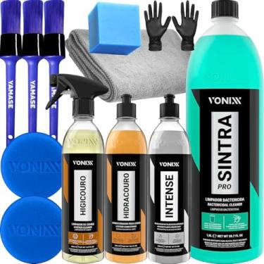 Imagem de Kit Sintra Pro 1,5L Apc Interior Sintra Fast Revitalizador de Plasticos Internos Intense Kit Couro Hidracouro Higicouro Vonixx + Acessórios Luva Pano 40x40 Microfibra Pincel Aplicador