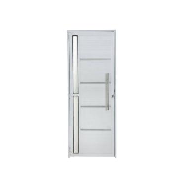 Imagem de Porta Lambril c/friso 2,10x80 lado DIREITO L-25 no alum. branco c/puxador redondo e vidro lateral