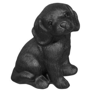 Imagem de TUMBEELLUWA Estatueta de cachorro beagle obsidiana preta esculpida estátua de filhote de cachorro de pedra escultura de animal para decoração de prateleira de mesa de casa