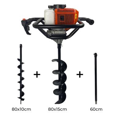 Imagem de Perfurador de Solo A Gasolina 52cc incluso Brocas 80x10cm + 80x15cm + Extensão 60cm Carbon Fak